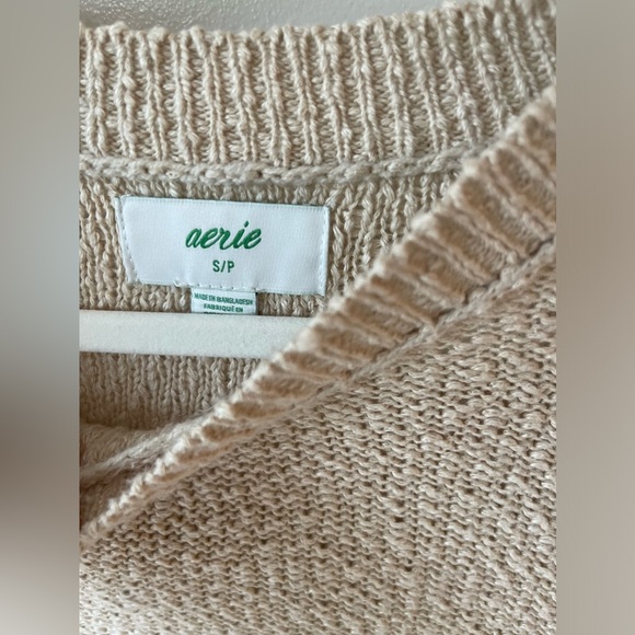 Aerie Lightweight Cream Textured Knit Hi-Low Crewneck Tunic Style Sweater Small - Picture 3 of 6